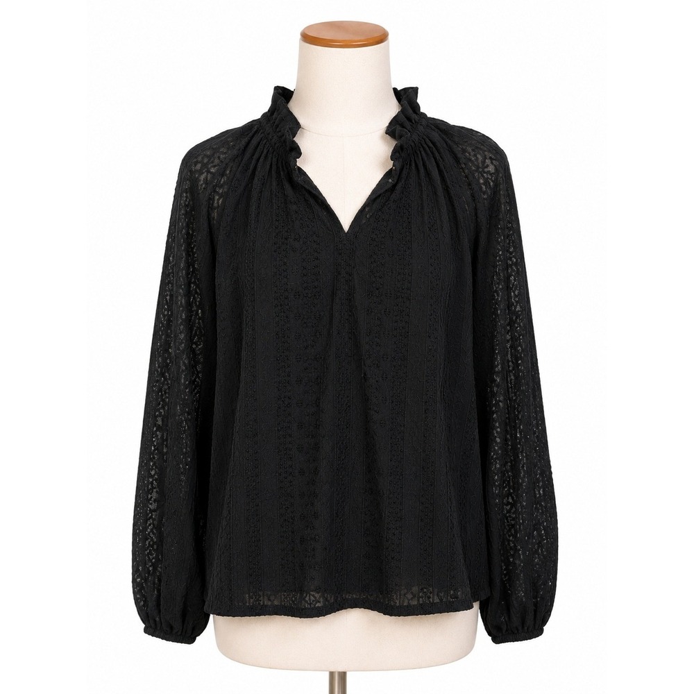 NWT Old Navy Ruffle Embroidered Long Sleeve Boho Top S Black Whimsigoth Witchy